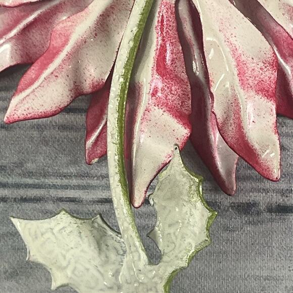 Vintage 60's Enamel Flower Poinsettia Brooch Pin Red Green Jewelry MCM Mod 5" - Picture 13 of 16